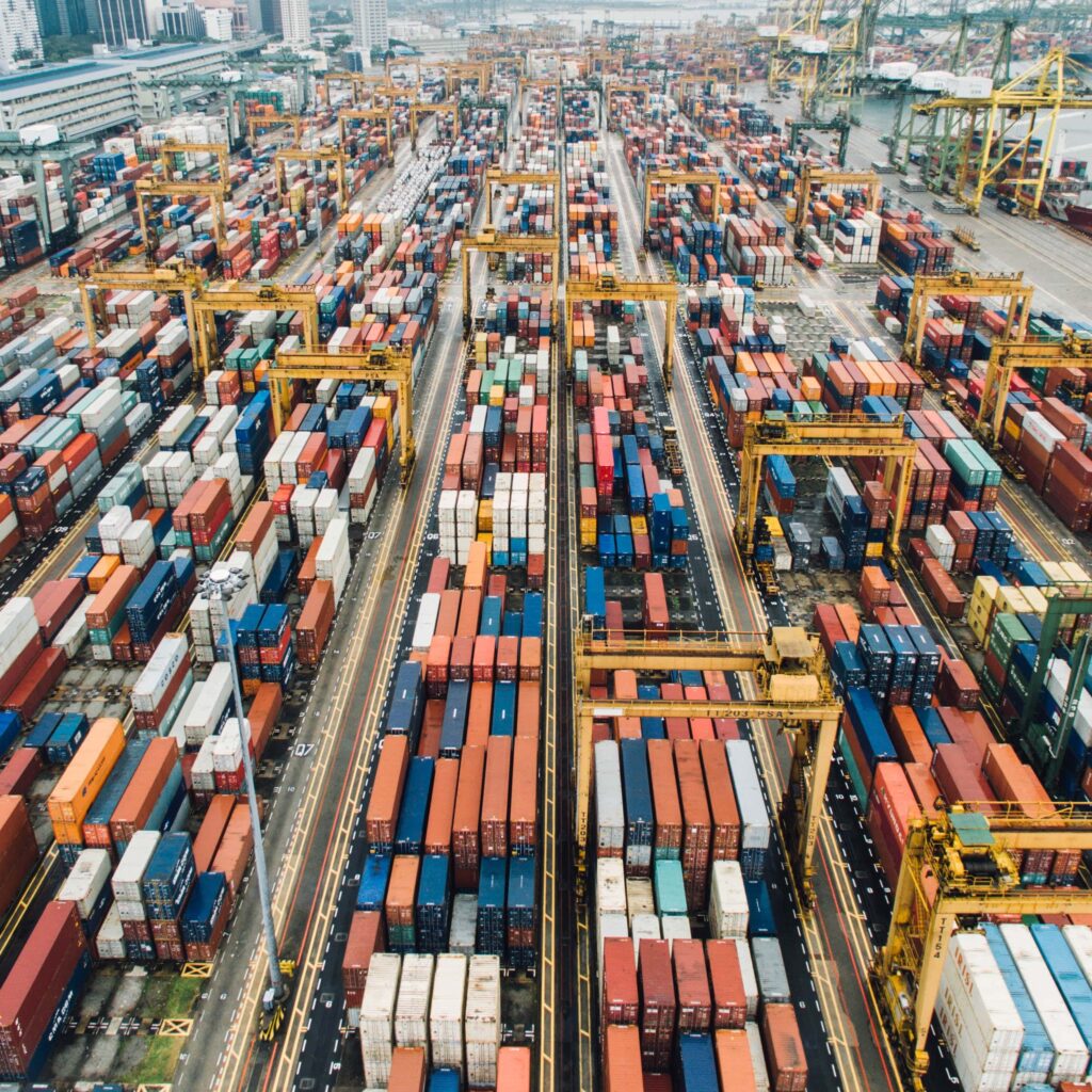 Aerial view of shipping containers