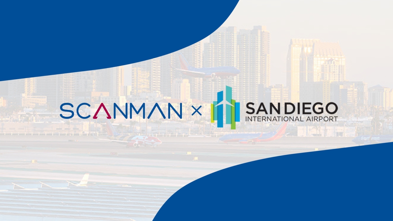 Logo of Scanman next to the logo of San Diego international airport