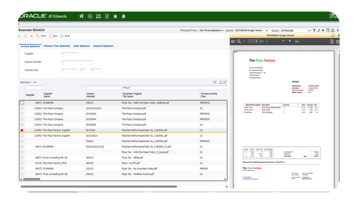 Interface of SCANMAN AP Automation in JD Edwards
